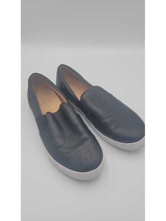 Vionic Shoes - Vionic Black Leather Slip-On Shoes with White Rubber Soles, Size Not Specified